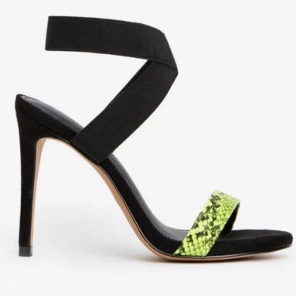 Express Elastic Cross Strap Snakeskin  Stiletto Heels, Open Toes, Summer, Sz 8